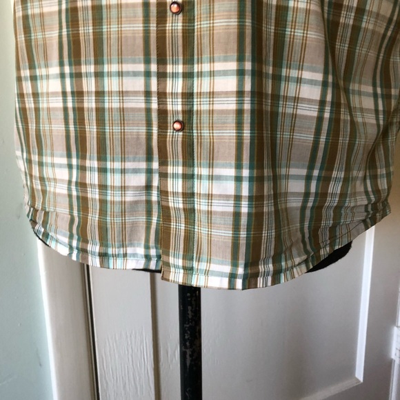Prana Men's Size M Short Sleeve Pearl Snap shirt Plaid Cotton vintage western - Picture 7 of 16